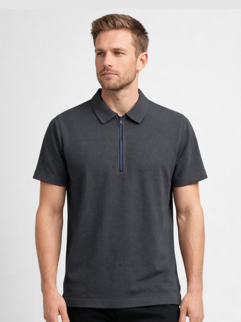 Men’s Premium Textured Half-Zip Polo Shirt – Dark Gray