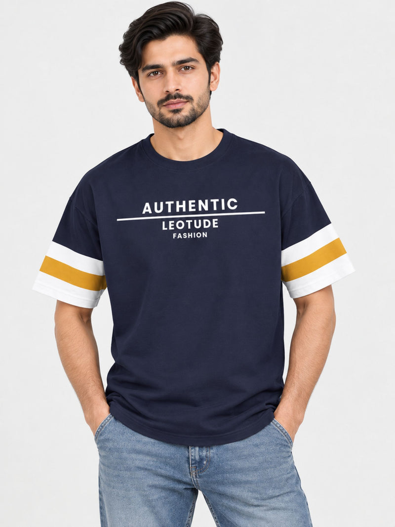 Oversize Down Shoulder Tee Shirt - Navy