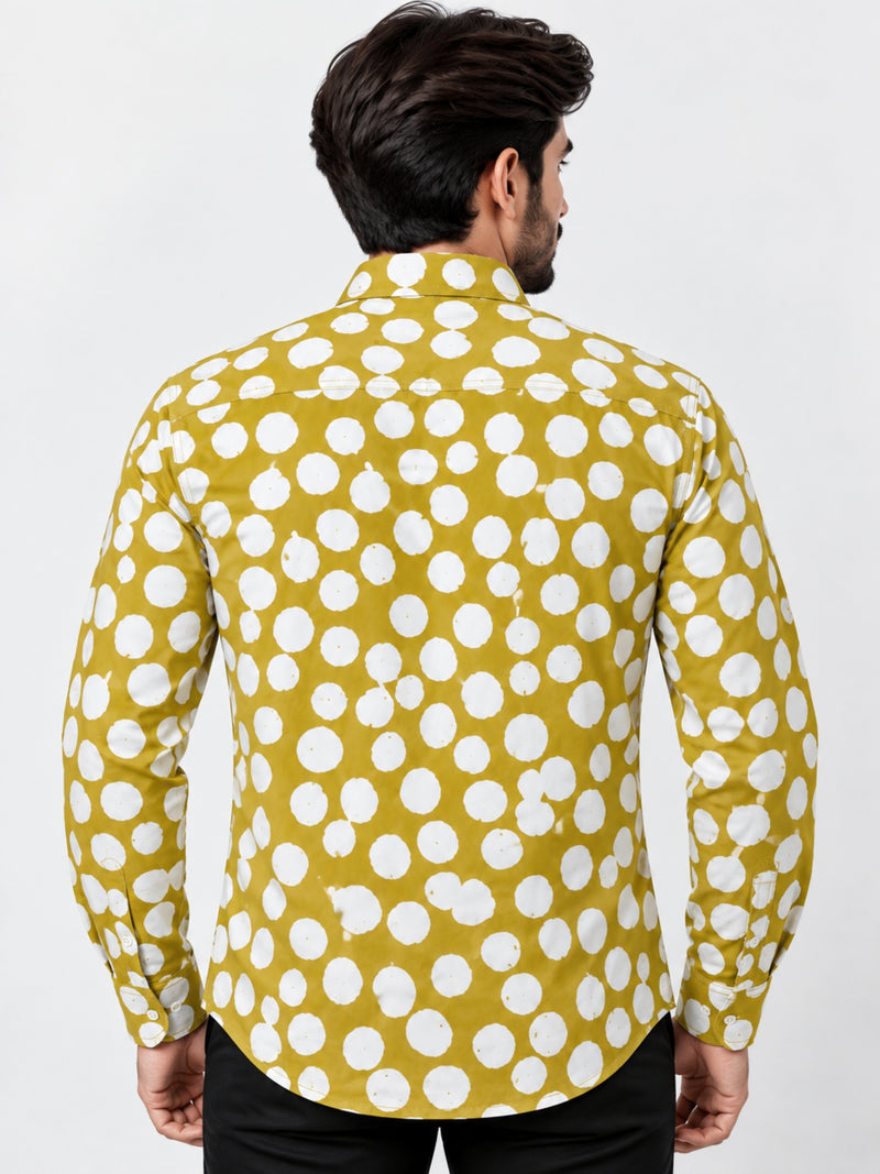 Men's Polka Dot Full Sleeves Casual Shirt - Mustard Yellow & White