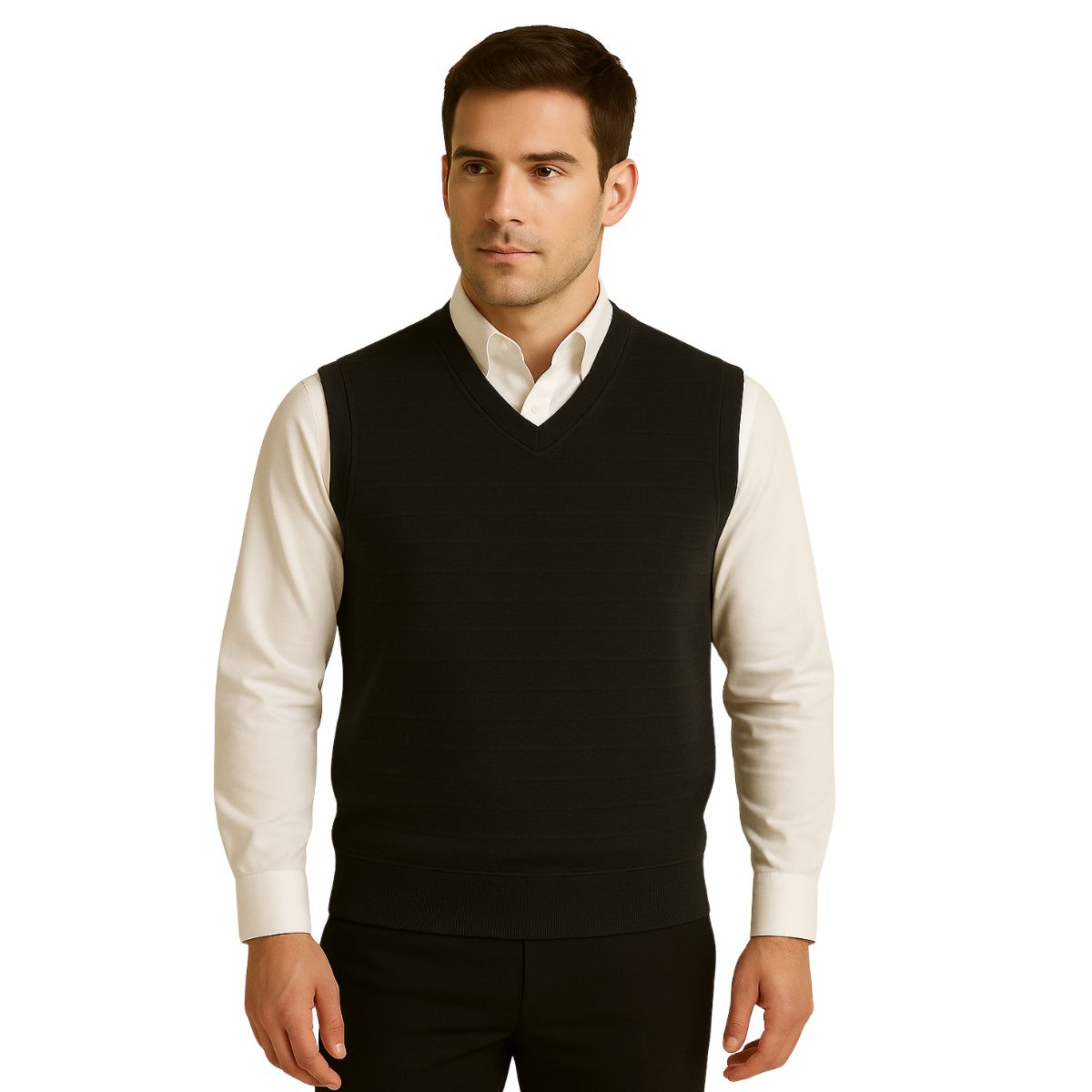 HG Men's Ribbed V-Neck Sleeveless Sweater - Black