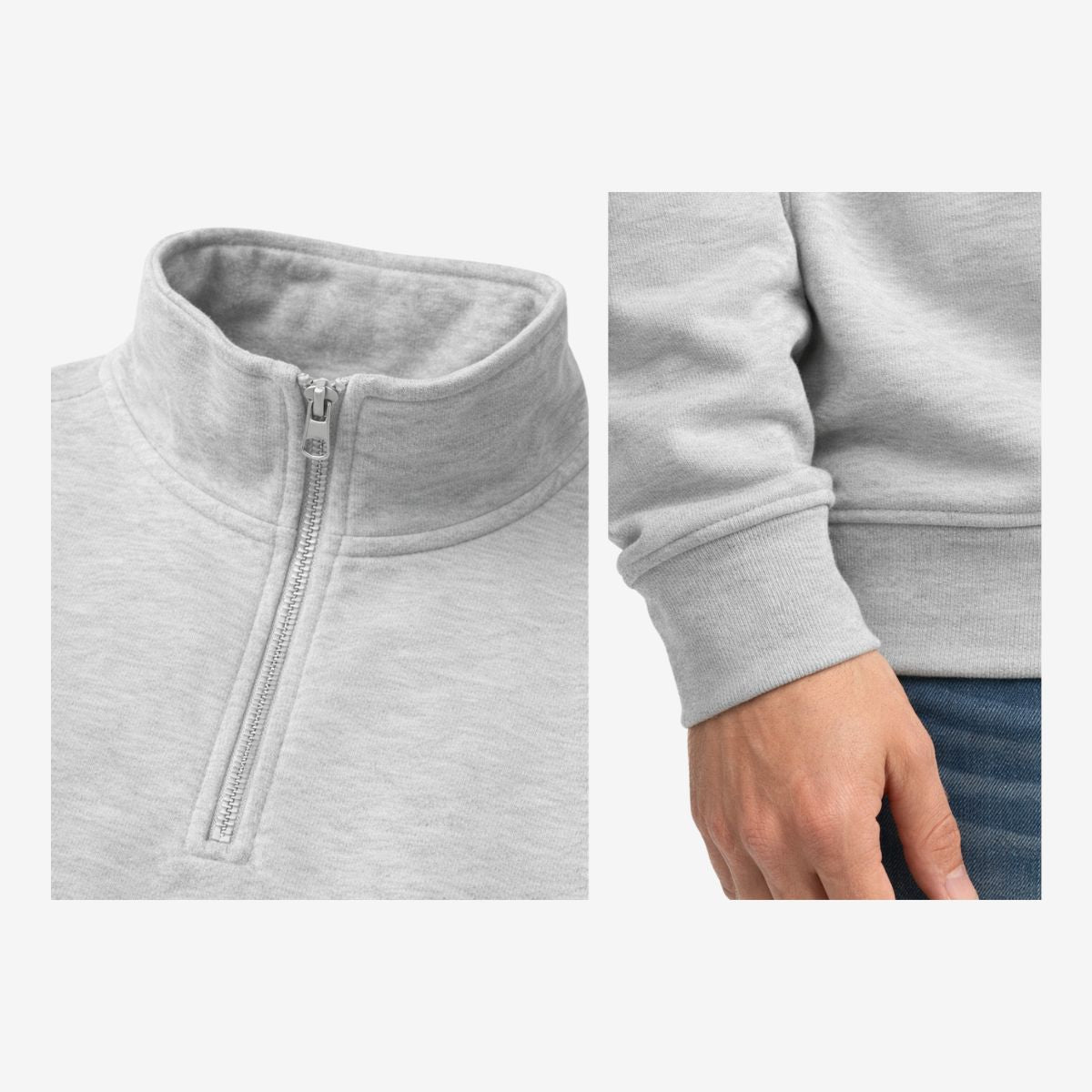 Mens Mock Neck Fleece Zipper Sweat Shirt - Light Gray