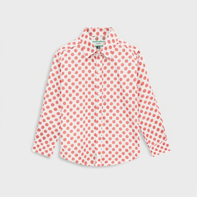 Boy's Polka Dots Printed Casual Shirt - Salmon Pink