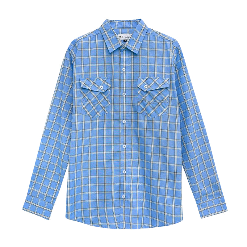 Men's Checkered Summers Casual Shirt - Sky Blue