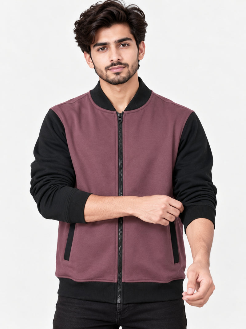 HG Contrast Sleeves Exclusive Fleece Zipper Jacket - Copper Rose