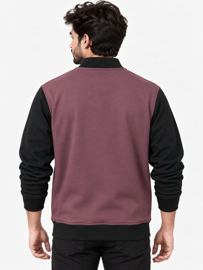 HG Contrast Sleeves Exclusive Fleece Zipper Jacket - Copper Rose