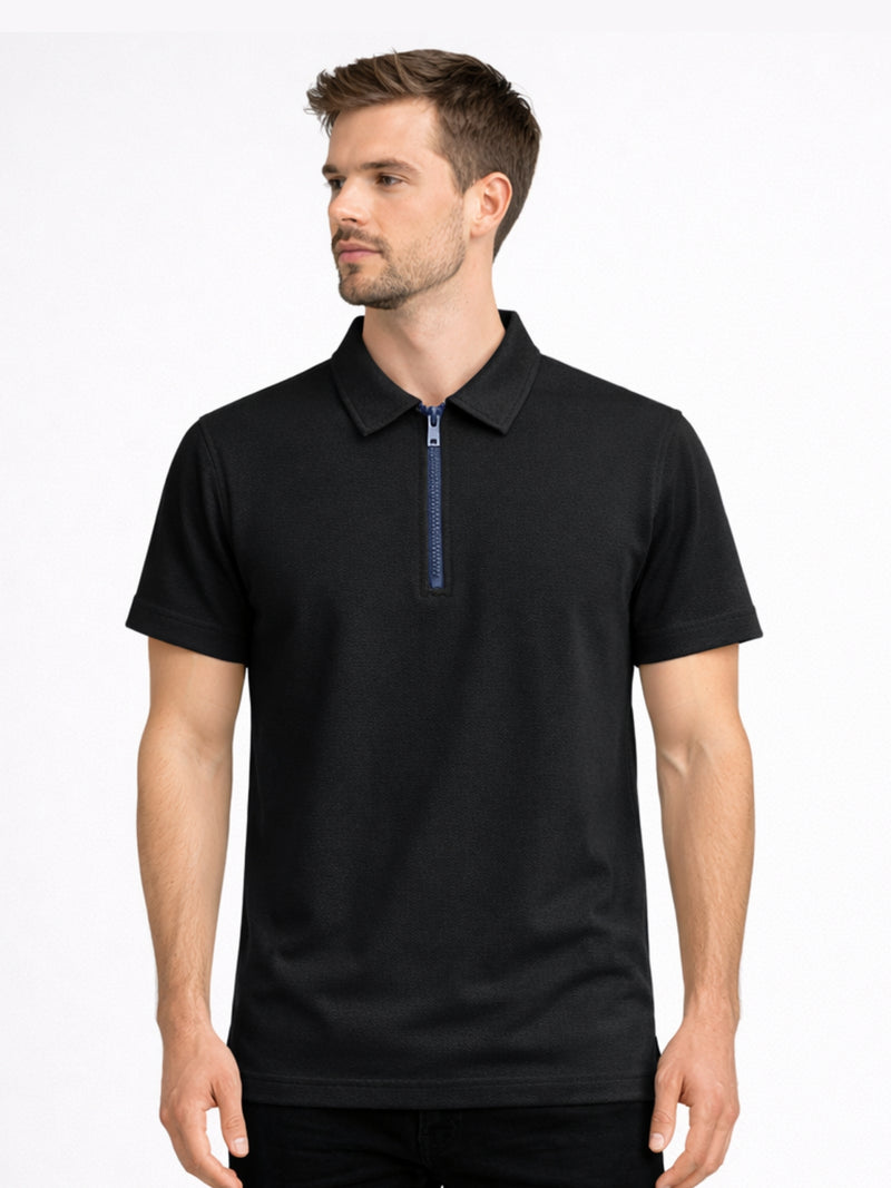 Men’s Premium Poly Wear Half-Zip Polo Shirt – Black