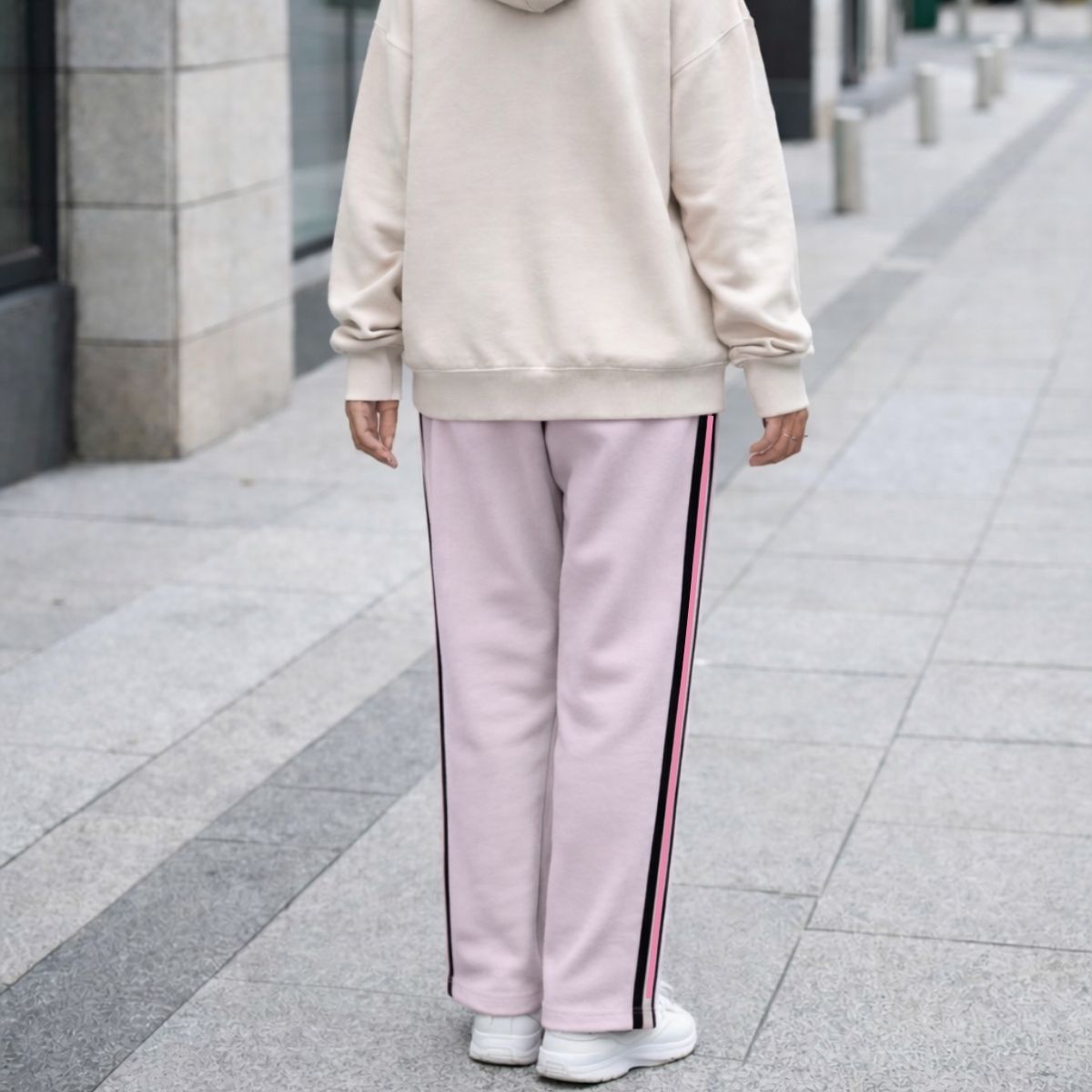 HG Women’s Relaxed Fit Terry Straight Trousers with Side Tape - Light Purple