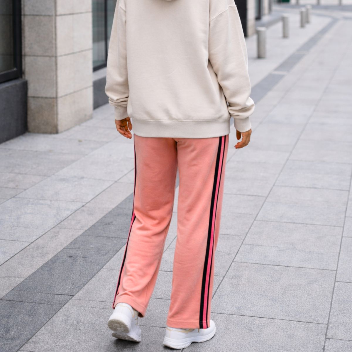 HG Women’s Relaxed Fit Terry Straight Trousers with Side Tape - Peach