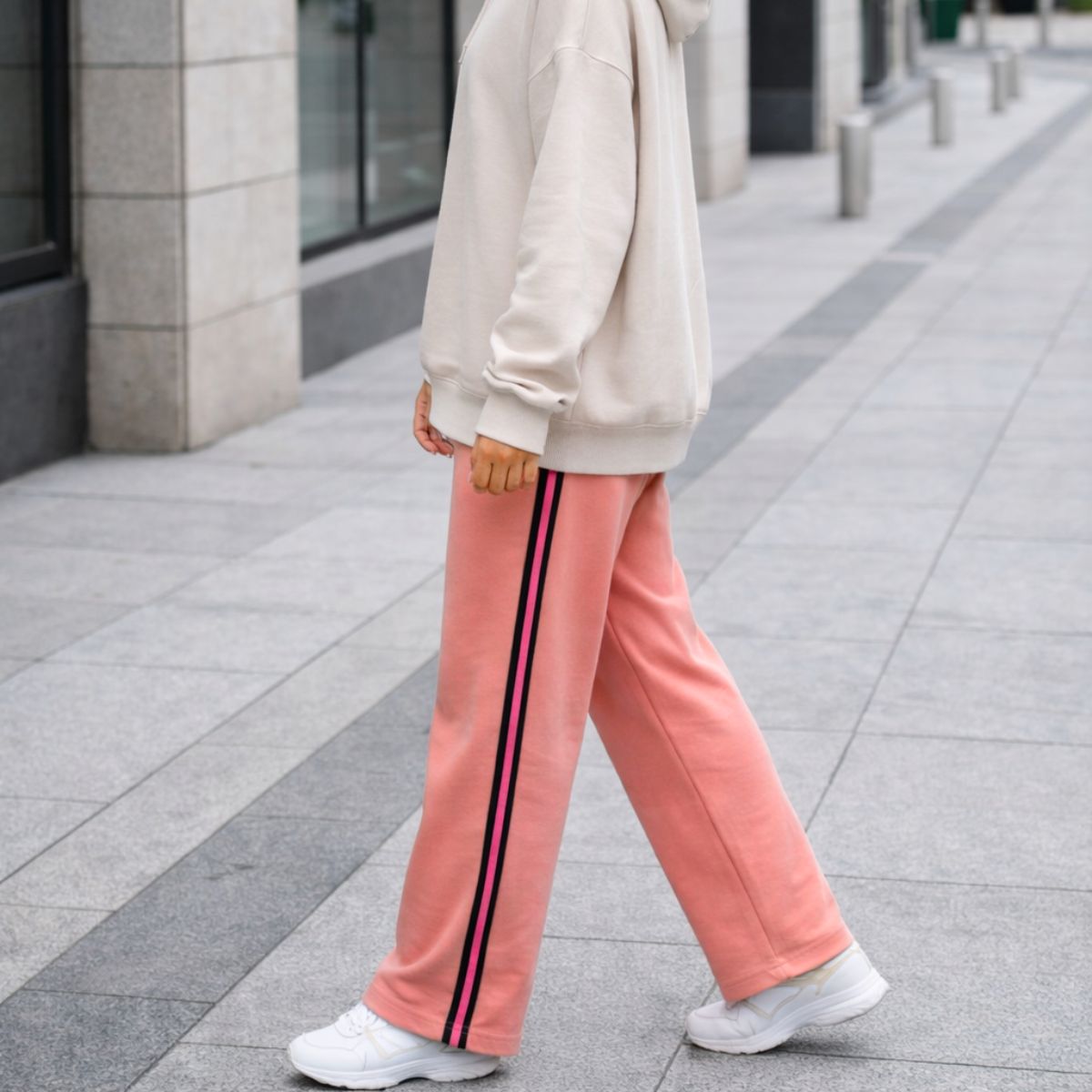 HG Women’s Relaxed Fit Terry Straight Trousers with Side Tape - Peach