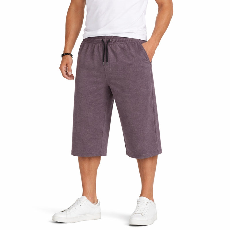 Men's Basic Summer Essential 3 Quarter Shorts - Purple Brown