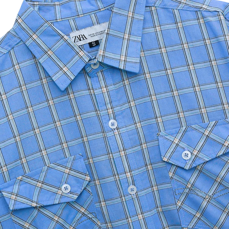 Men's Checkered Summers Casual Shirt - Sky Blue