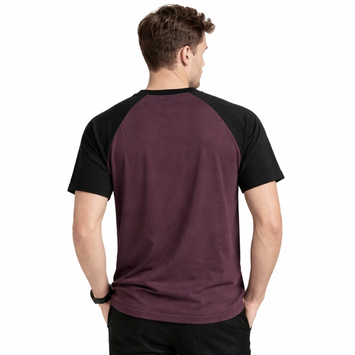 Men's Classic Raglan Tee Shirt - Dark Burgundy & Black