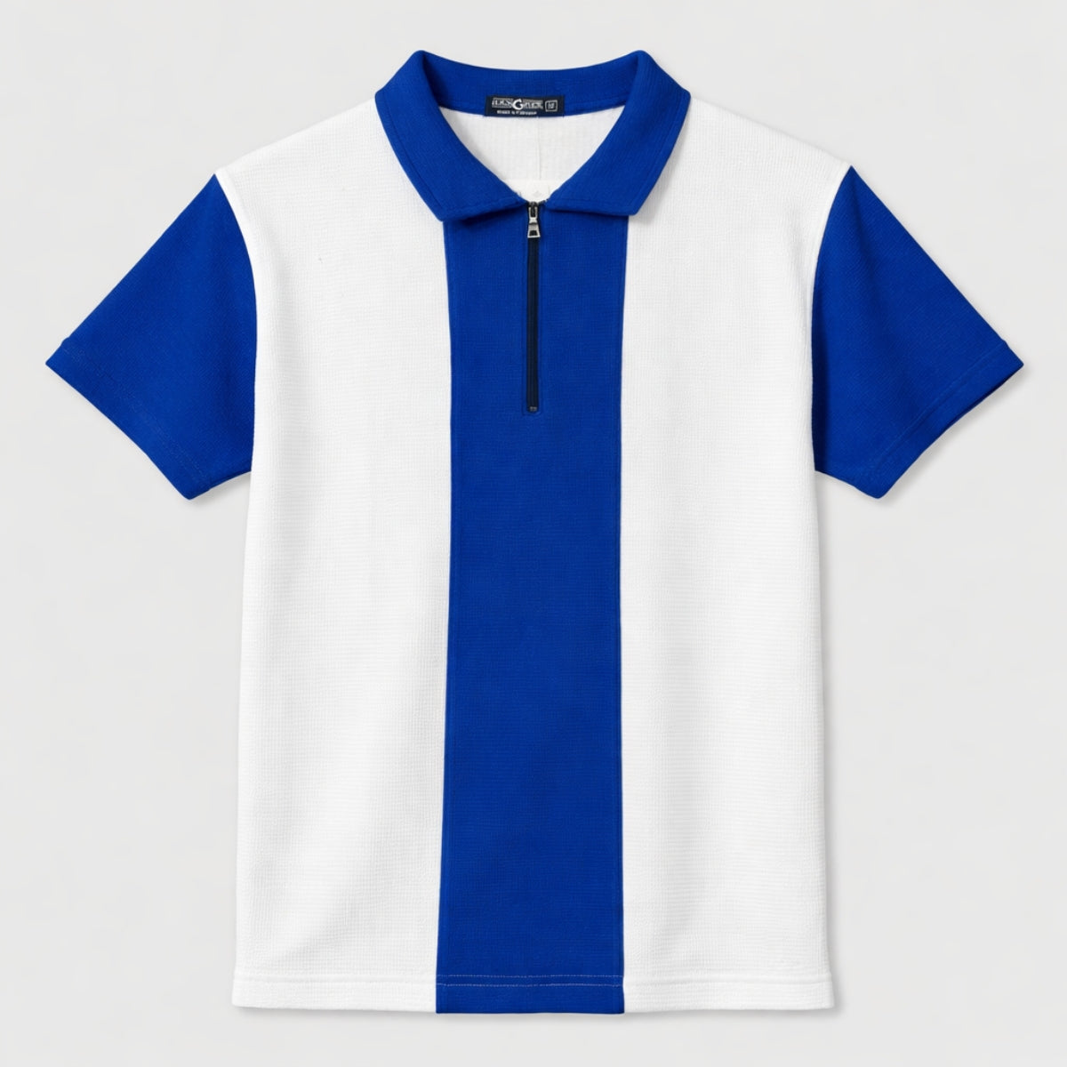 Men’s Premium Thermal Knit Half-Zip Polo Shirt – White & Blue