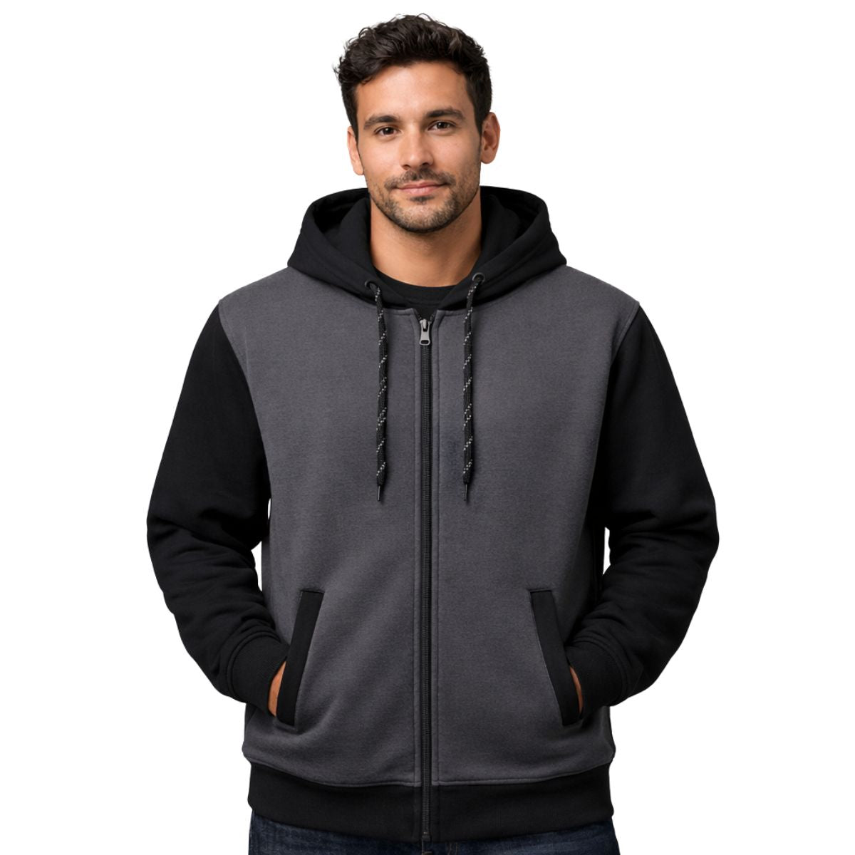 HG Two-Tone Fleece Zip-Up Hoodie – Gunmetal Gray & Black