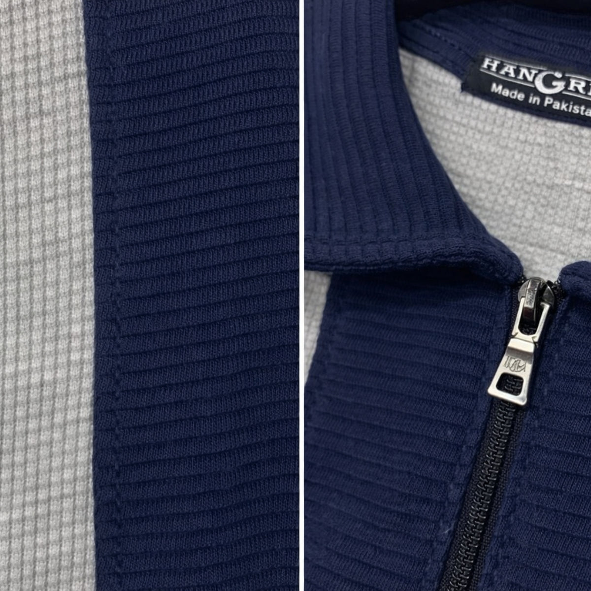 Men’s Premium Thermal Knit Half-Zip Polo Shirt – Gray & Navy