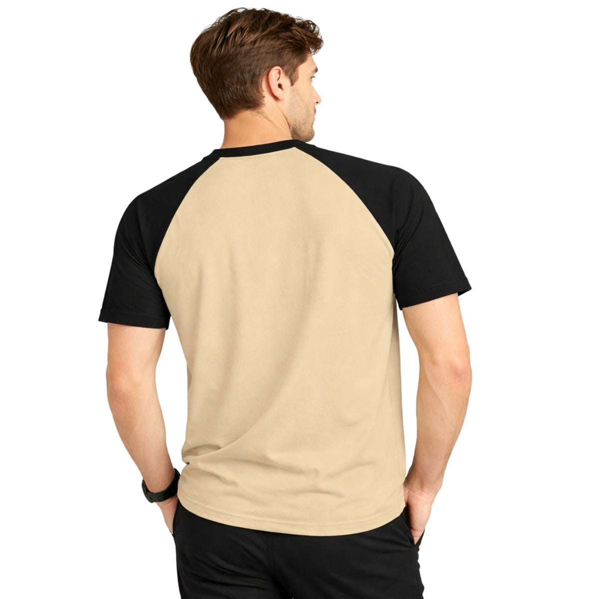 Men's Classic Raglan Tee Shirt - Beige & Black