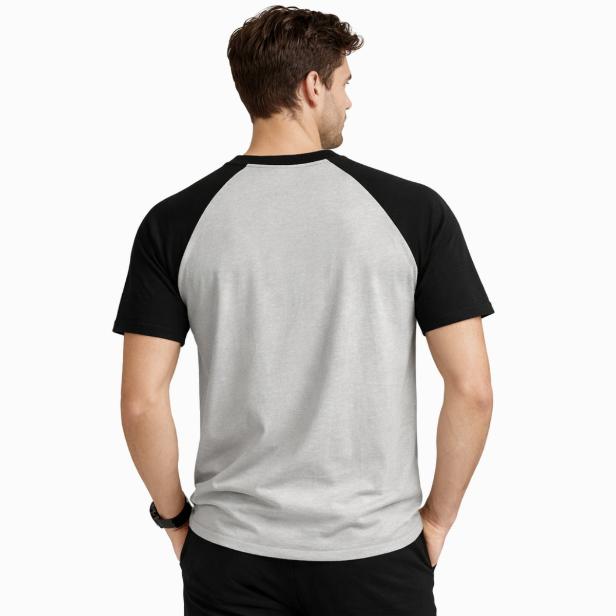 Men's Classic Raglan Tee Shirt - Light Gray & Black