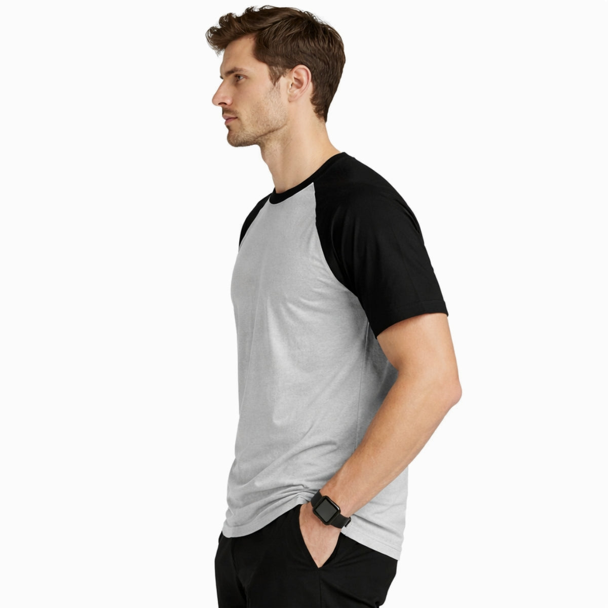 Men's Classic Raglan Tee Shirt - Light Gray & Black