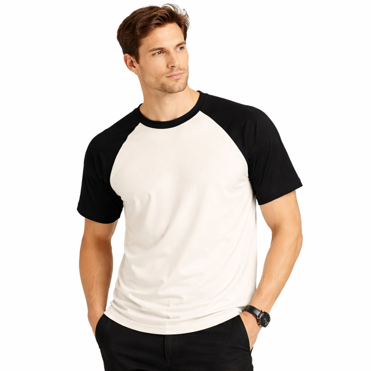Men's Classic Raglan Tee Shirt - Cream & Black