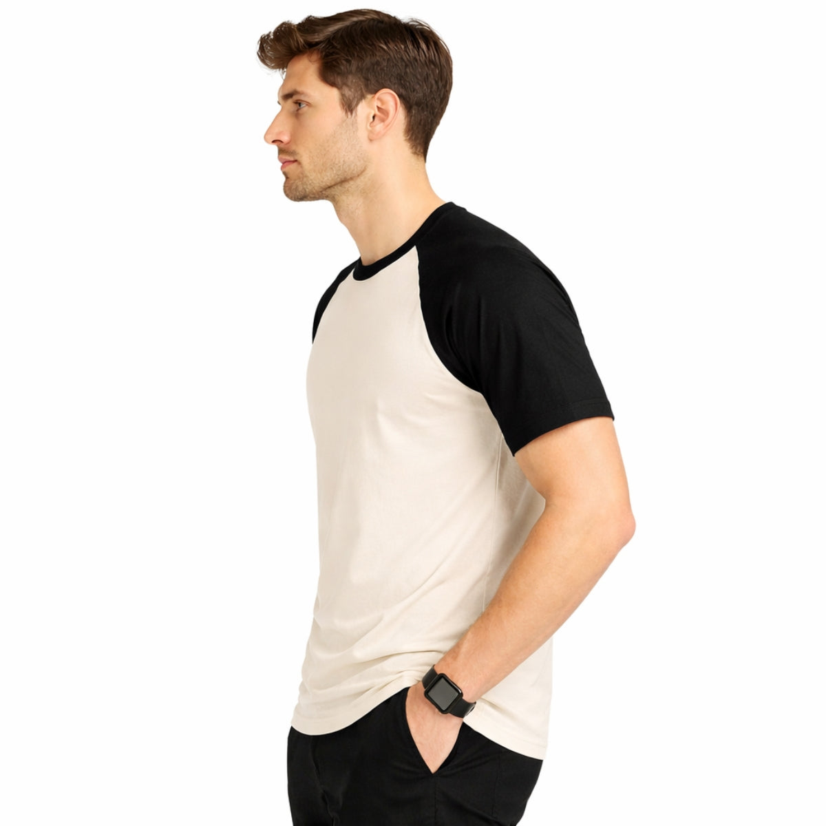 Men's Classic Raglan Tee Shirt - Cream & Black