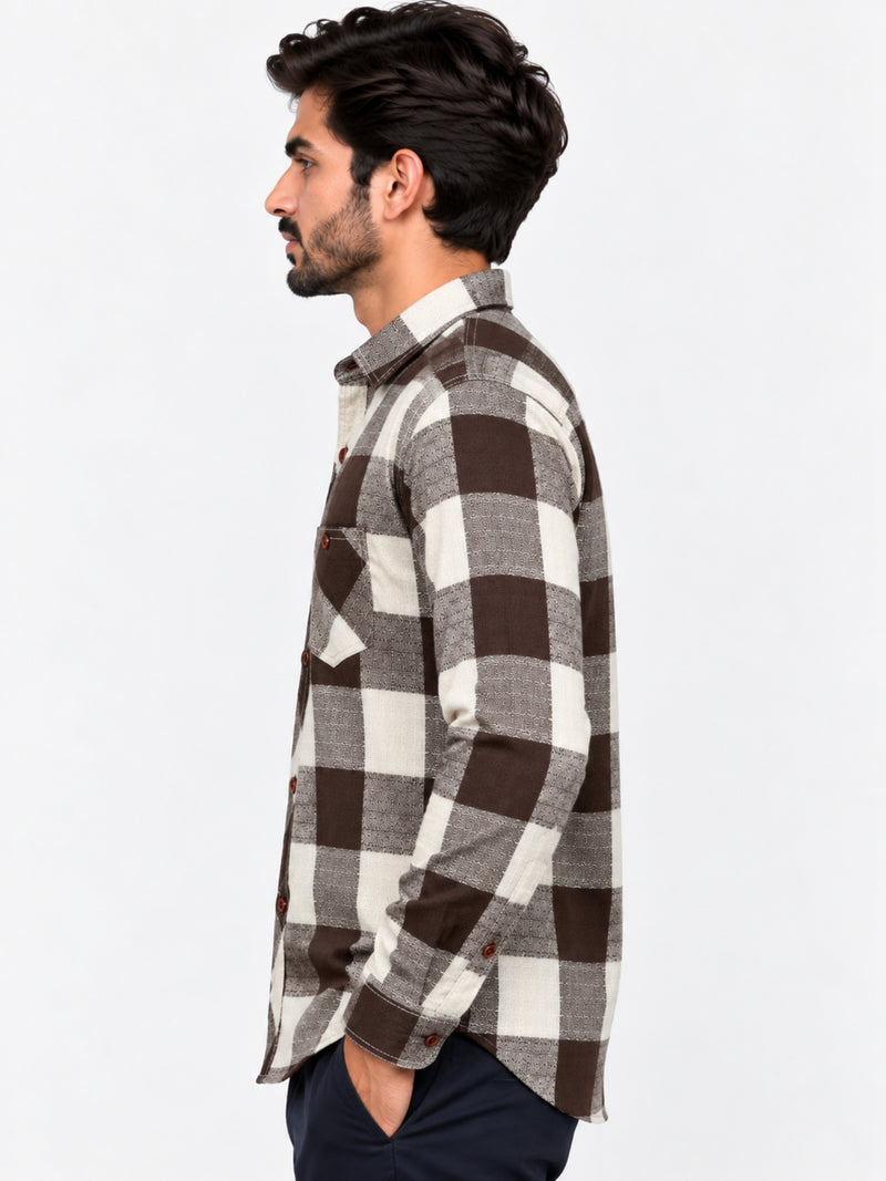 Irish Cotton Contrast Check Casual Shirt