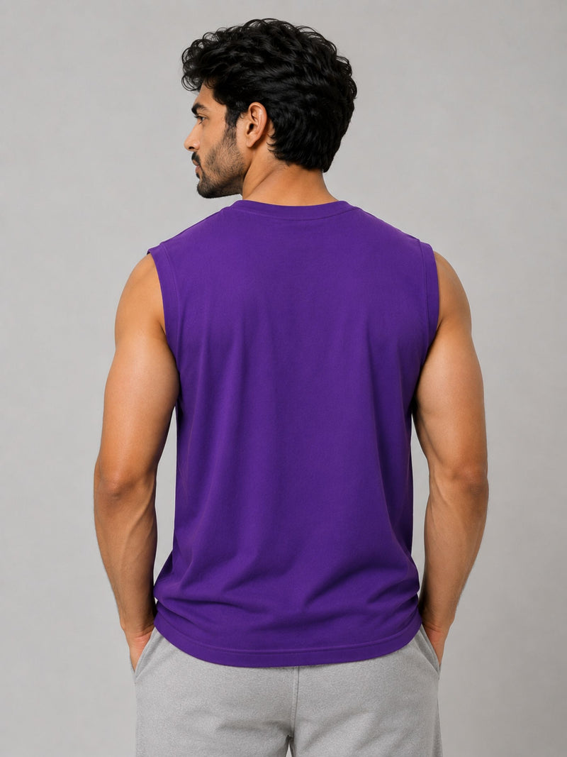 Graphic Printed Sleeveless Tee Shirt - Purple