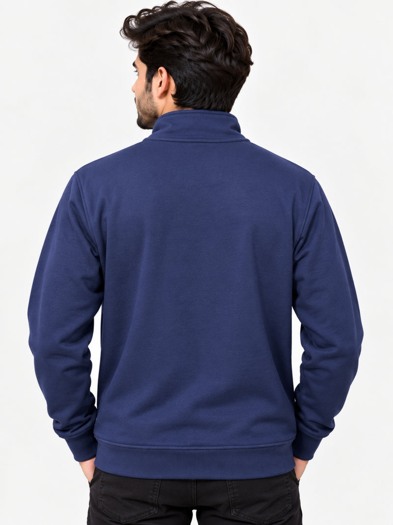 Mock Neck Fleece Zipper Jacket With Badge - Navy