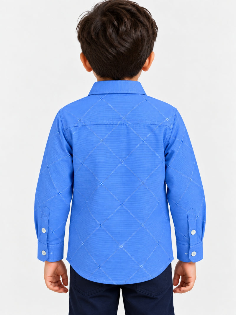 Boy's Blue Diamond Pattern Full Sleeves Casual Shirt