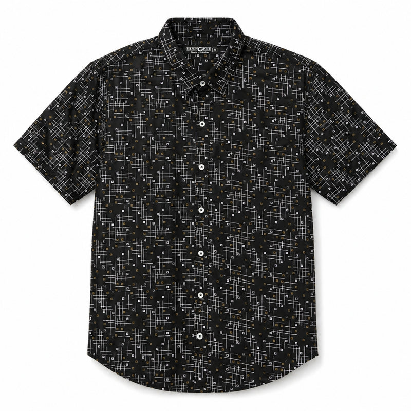 Men’s Geometric Pattern Half Sleeve Casual Shirt – Black