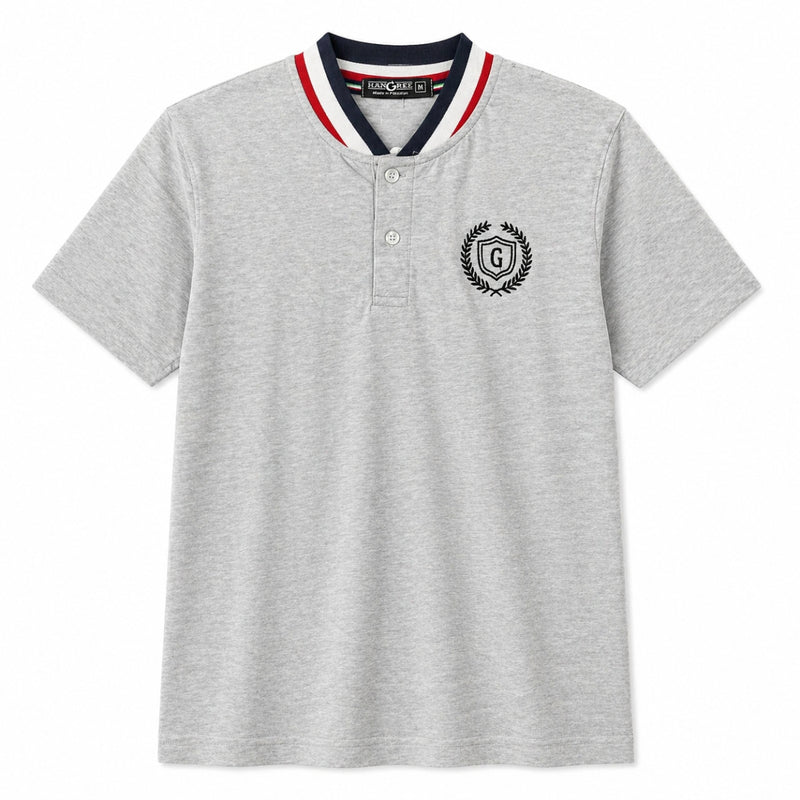 Men’s Signature Embroidered Contrast Neck Henley T-Shirt – Hyder Gray