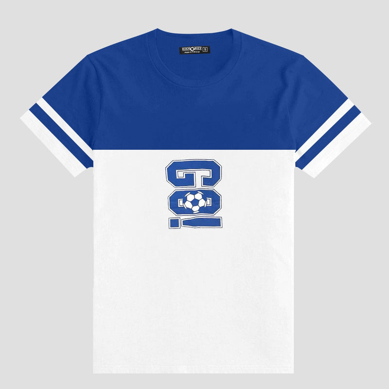 Blue White Down Shoulder Combo Sports Tee Shirt