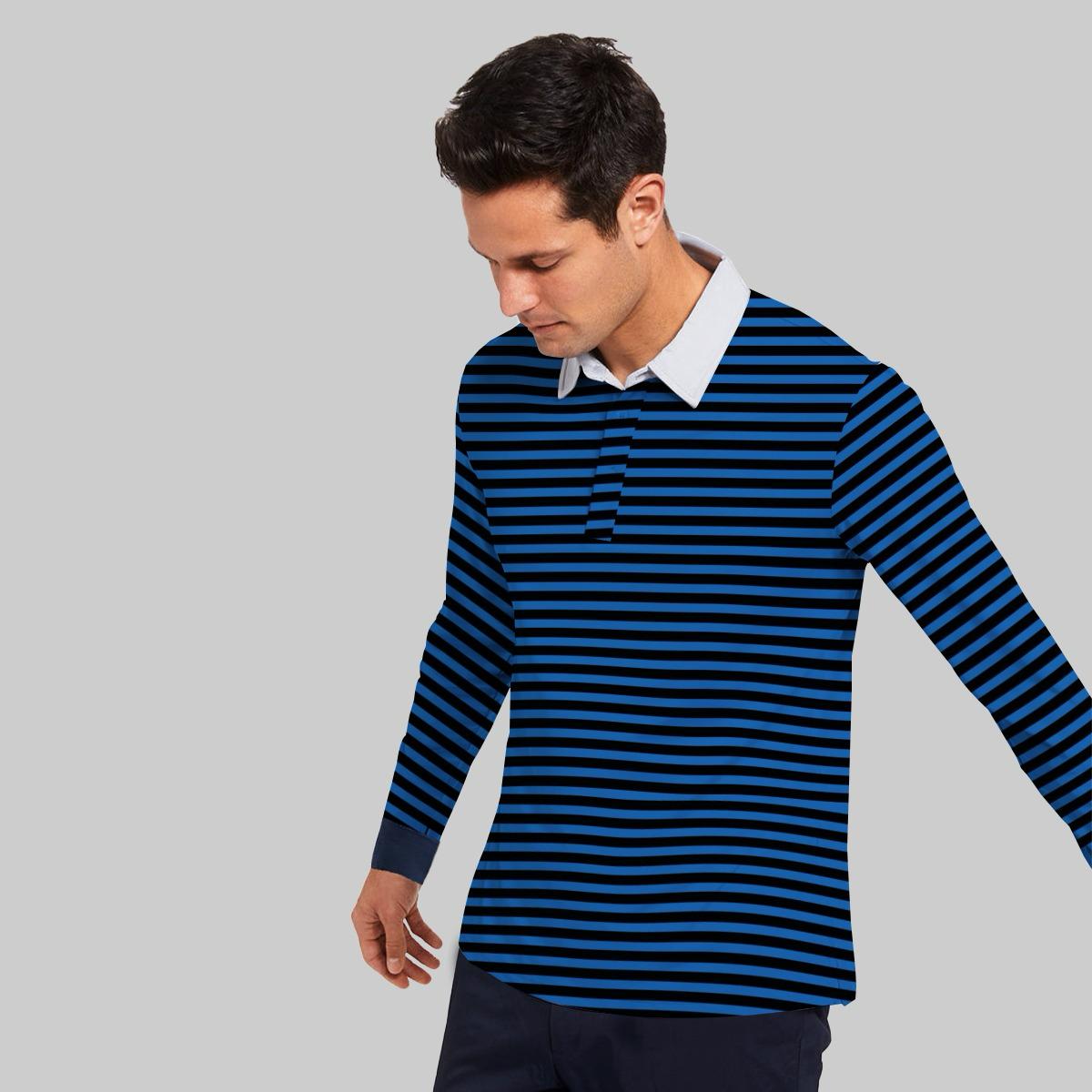 Blue Strapper Full Sleeves Polo Shirt