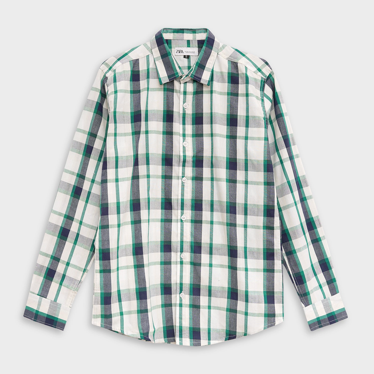 Men's Blue Green Large Check Casual Shirt
