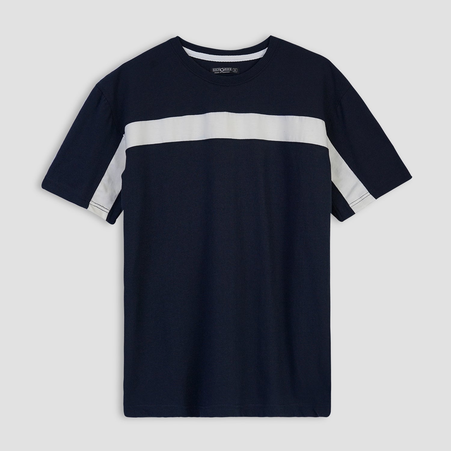 Oversize White Body Panel Fashion Tee Shirt - Navy