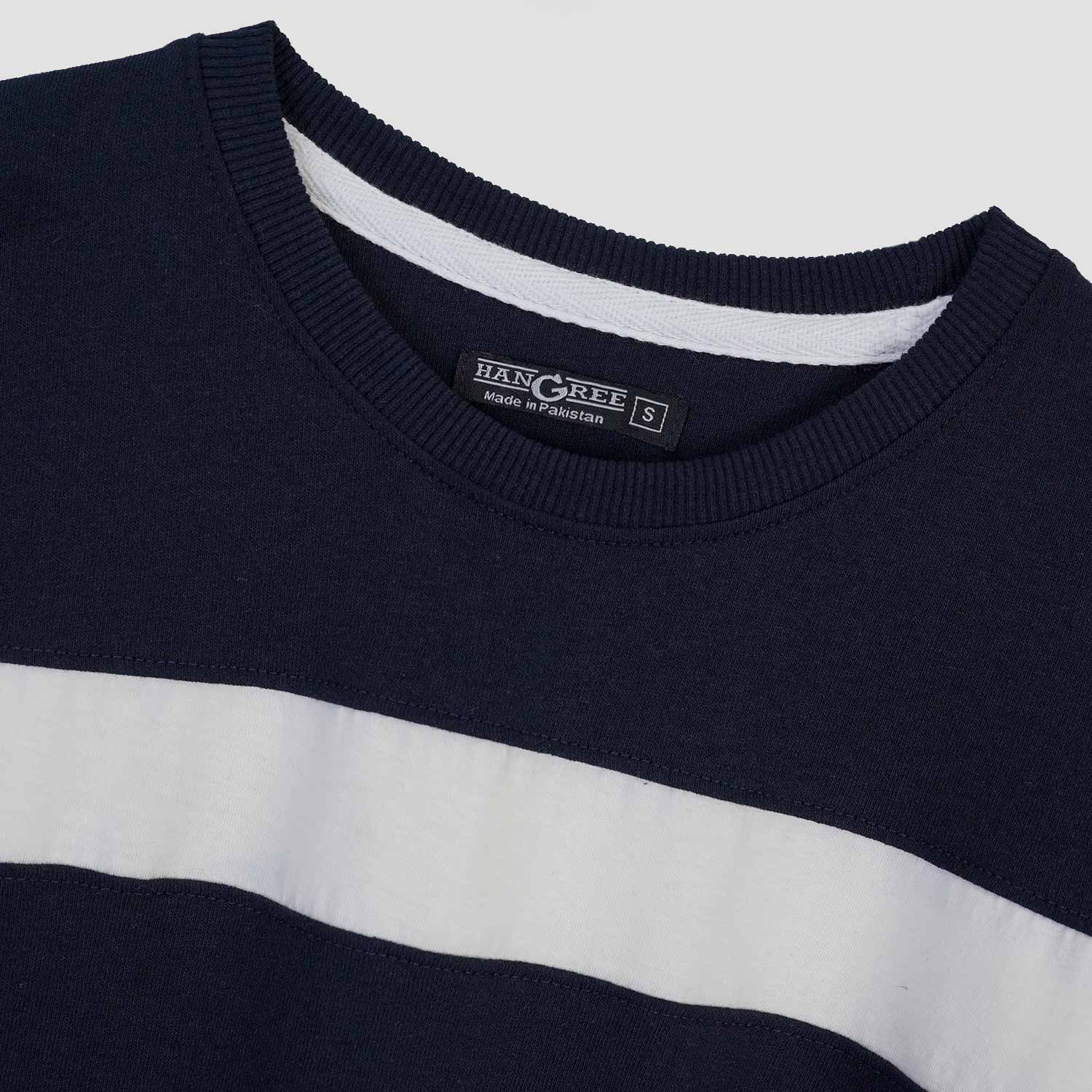 Oversize White Body Panel Fashion Tee Shirt - Navy