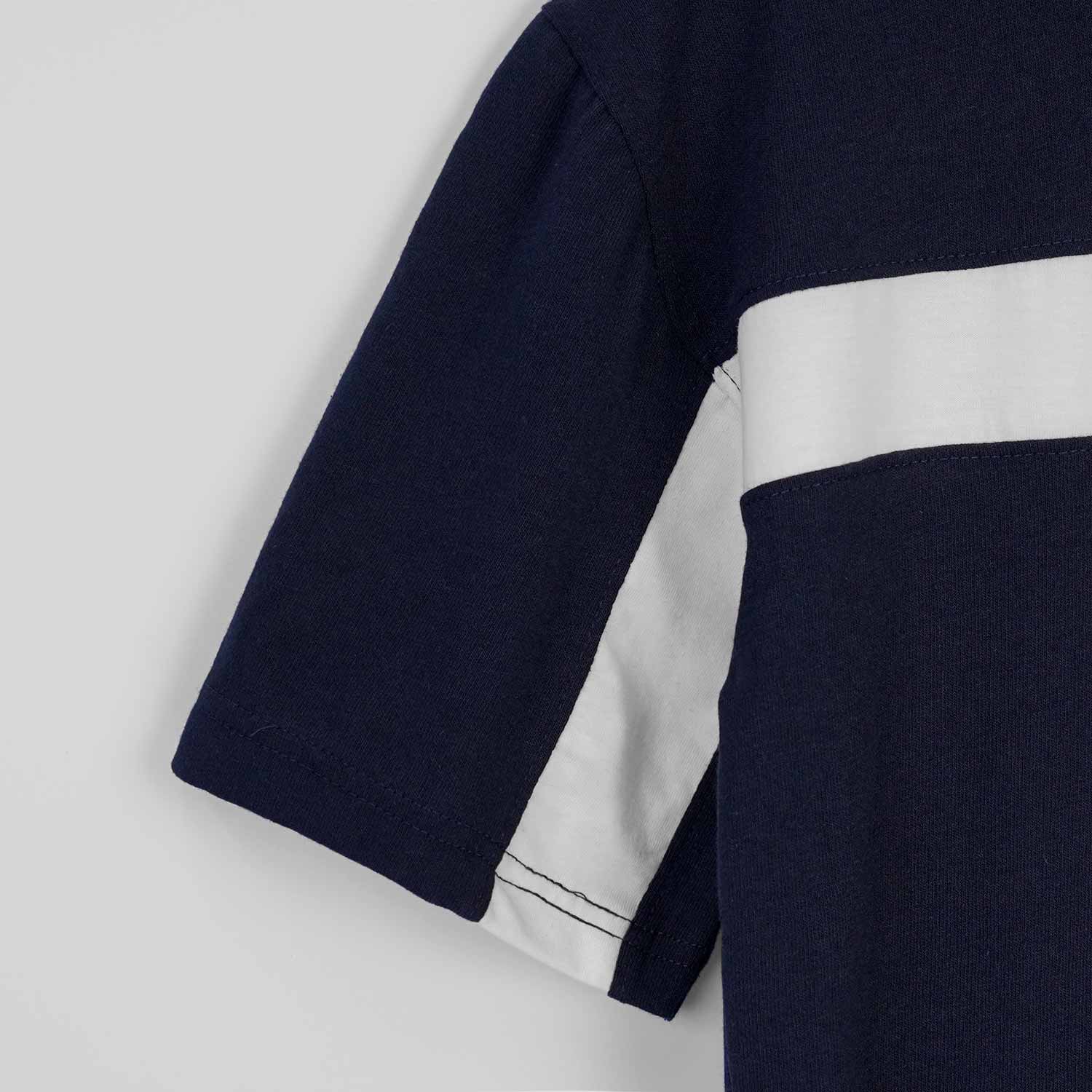 Oversize White Body Panel Fashion Tee Shirt - Navy