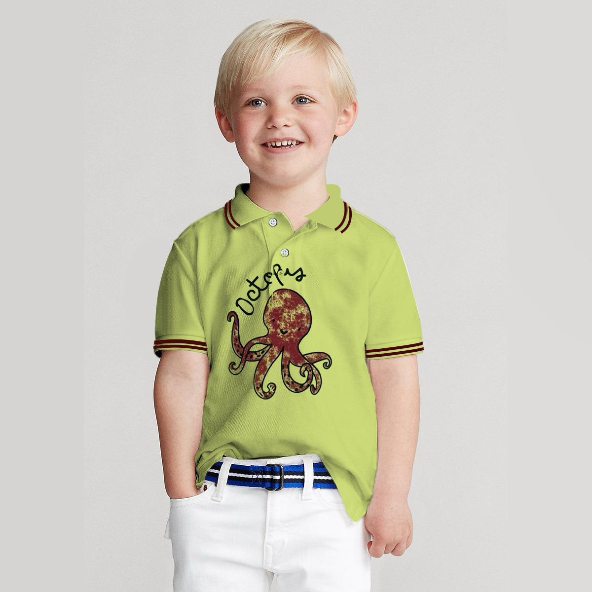 Boy's Octopus Printed Tipping Collar Polo Shirt