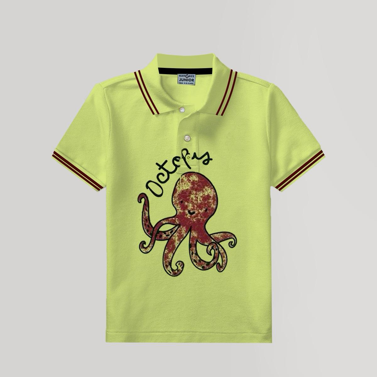 Boy's Octopus Printed Tipping Collar Polo Shirt