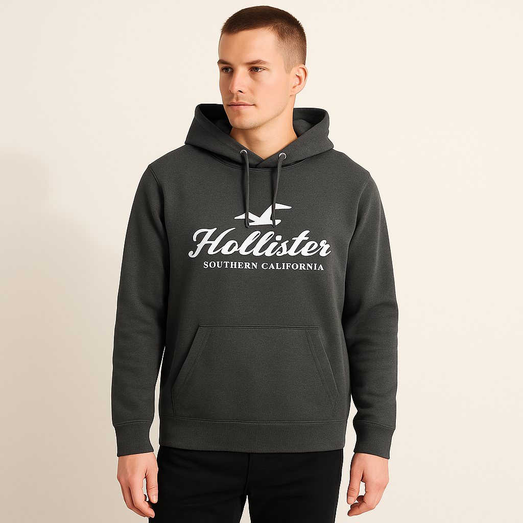 SIGNATURE PRINTED PULL OVER FLEECE HOODIE - GunMetal Gray