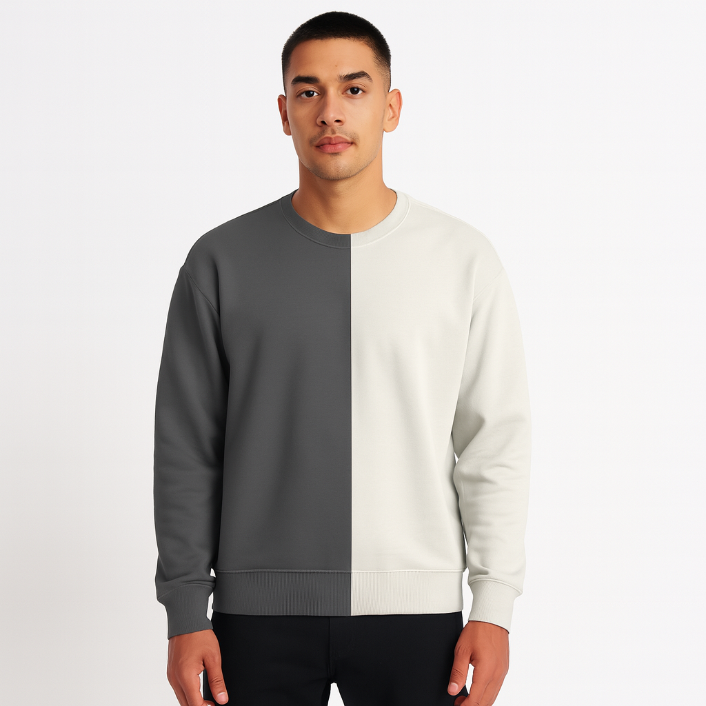 HG Contrast Half & Half Sweatshirt - Gunmetal Gray & Off White