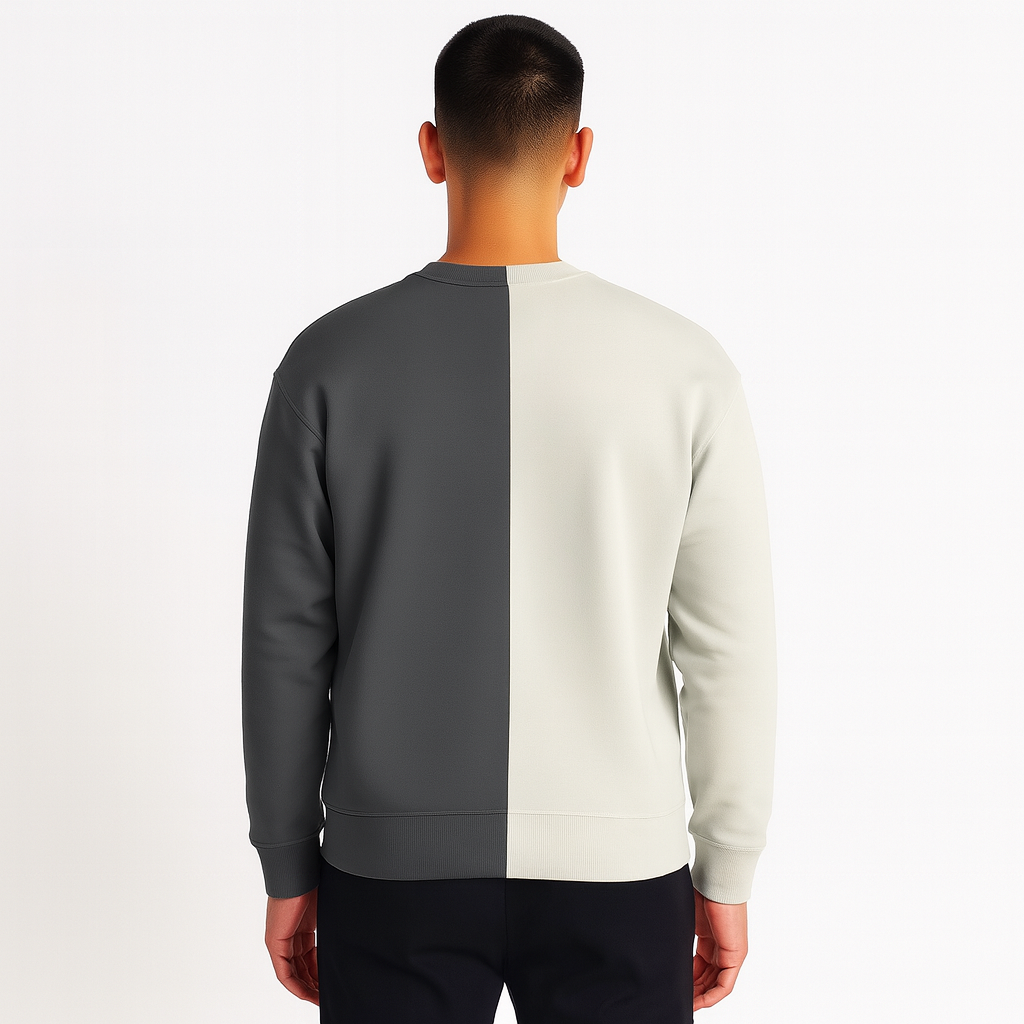 HG Contrast Half & Half Sweatshirt - Gunmetal Gray & Off White