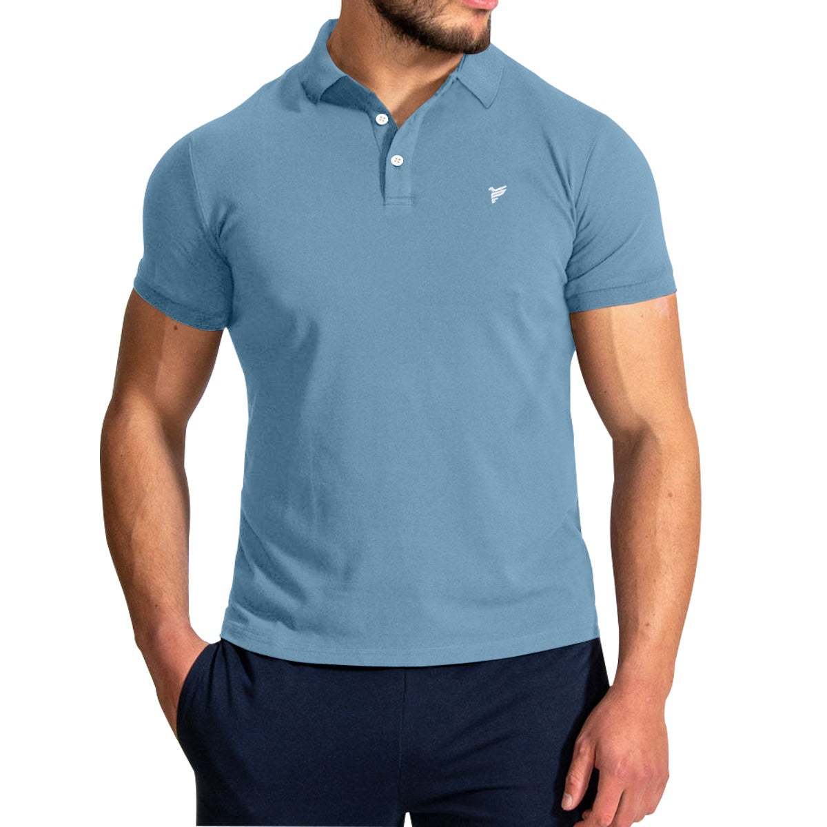 Metallic Blue Plain Polo For Men's