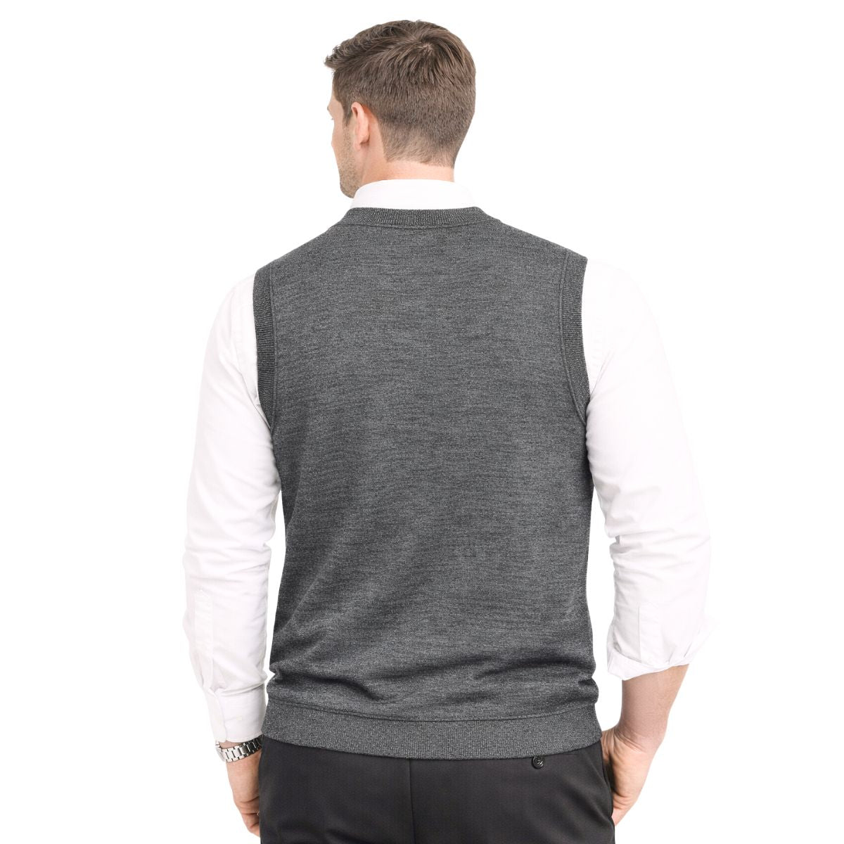 Mens Rib Knitted Sleeveless Sweater - Charcoal Gray