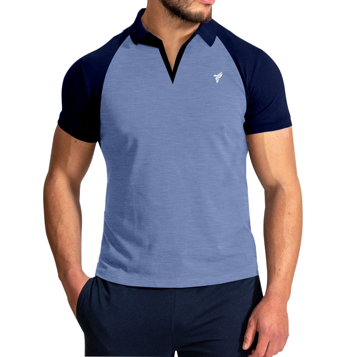 Men's Raglan Style Blue Polo