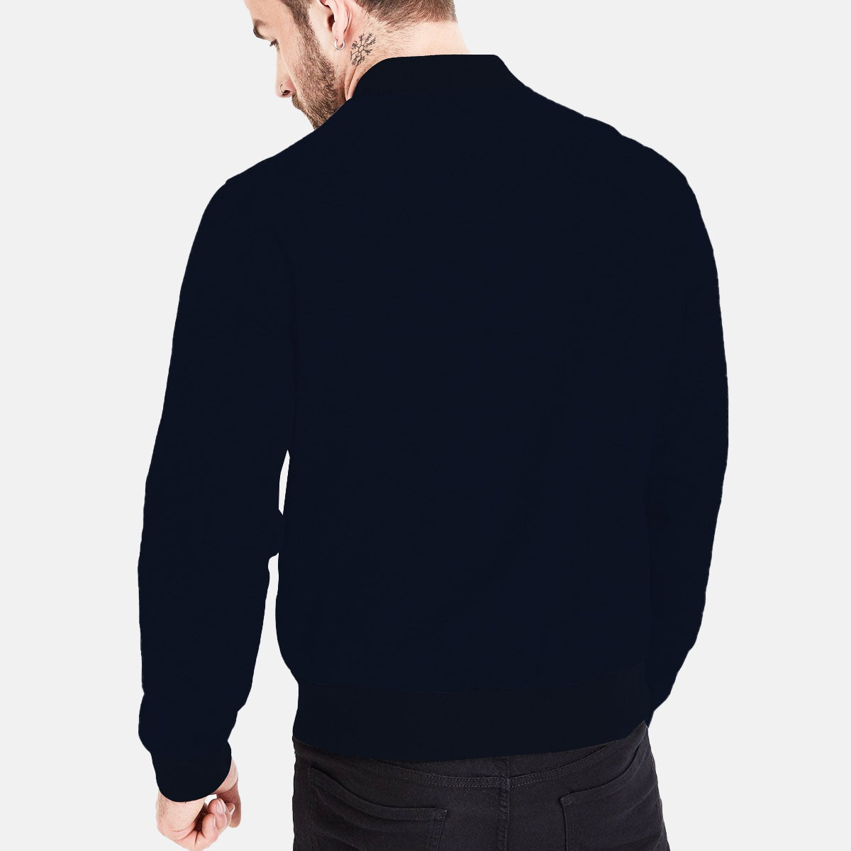 Mens Navy Fleece Zipper Jacket With Badge