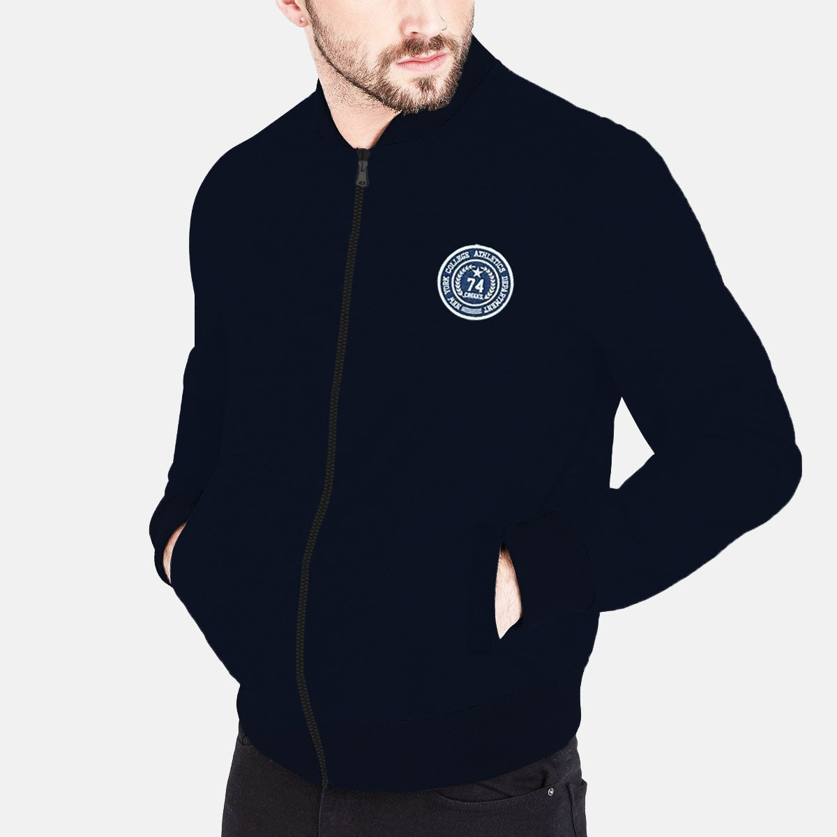 Mens Navy Fleece Zipper Jacket With Badge