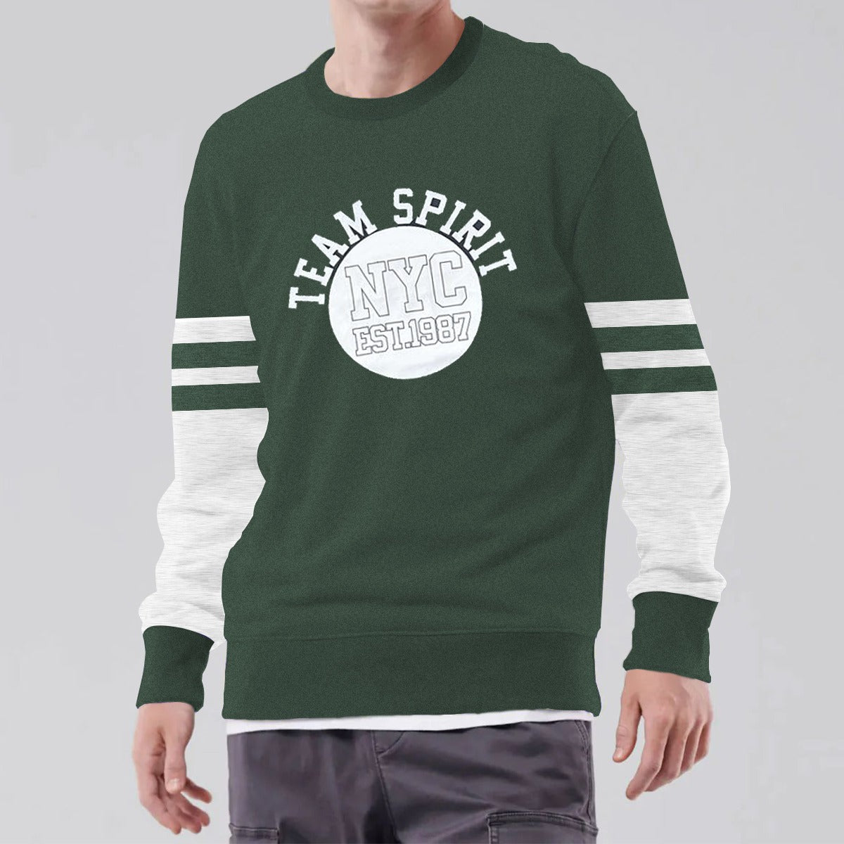 Green Printed Fleece Fashion Sweat Shirt For Men