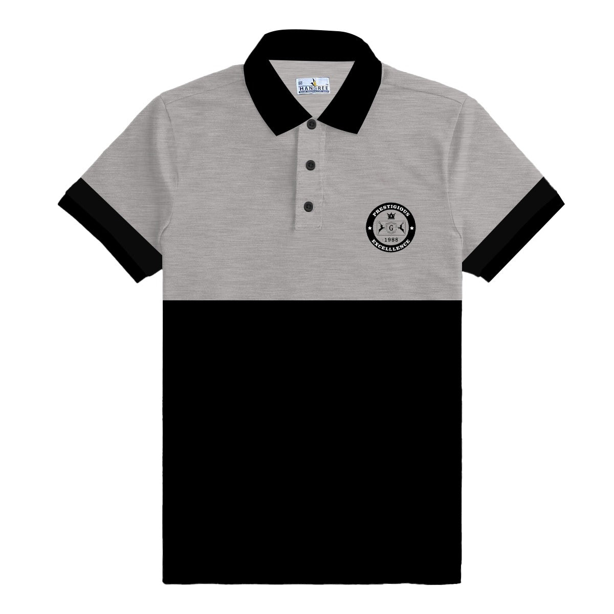 Signature Emb Luxury Panel Polo - Gray Black