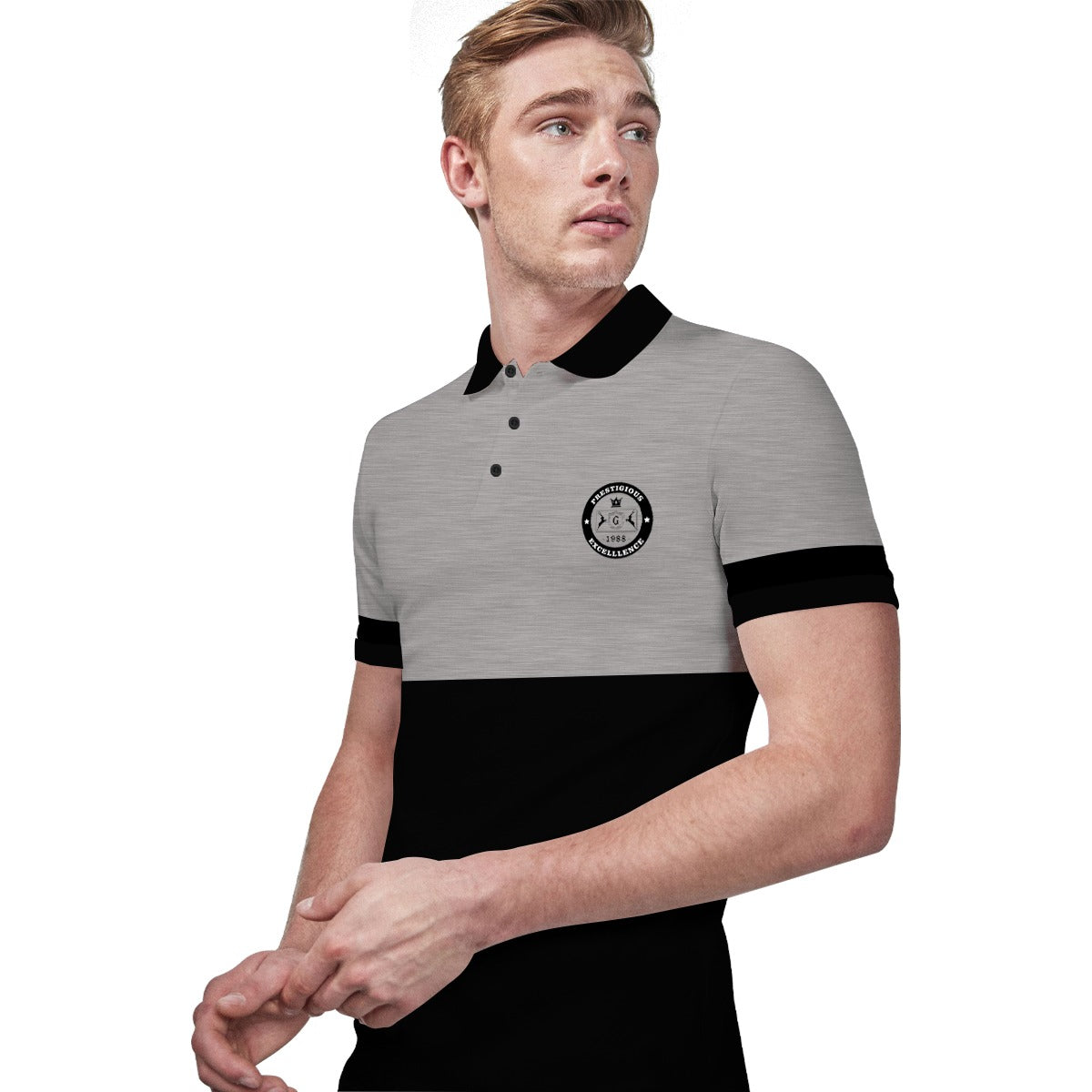 Signature Emb Luxury Panel Polo - Gray Black