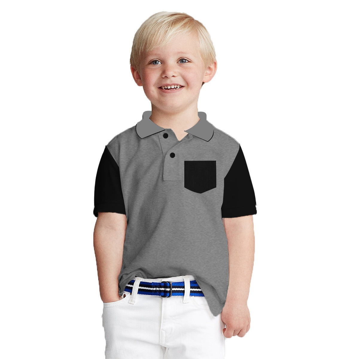 HG Boy's Signature Contrast Sleeves Polo Short - Light Gray